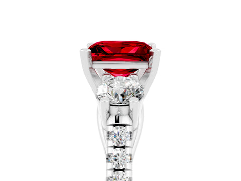 White gold Three-Stone Princess Cut Ruby Pavé Band with Four-Prong Setting_5