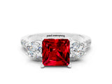 White gold Three-Stone Princess Cut Ruby Pavé Band with Four-Prong Setting