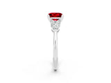 White gold Three-Stone Princess Cut Ruby Ring with Pear Side Stones and Four-Prong Setting_2