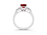 White gold Three-Stone Princess Cut Ruby Ring with Pear Side Stones and Four-Prong Setting_3