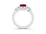 White gold Three-Stone Princess Cut Ruby Ring with Pear  Side Stones in Four-Prong Setting_15