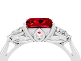 White gold Three-Stone Princess Cut Ruby Ring with Pear  Side Stones in Four-Prong Setting_16