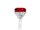 White gold Three-Stone Princess Cut Ruby Ring with Pear  Side Stones in Four-Prong Setting_17
