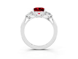 White gold Three-Stone Princess Cut Ruby Ring with Pear  Side Stones in Four-Prong Setting_51