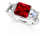 White gold Three-Stone Princess Cut Ruby Ring with Round  Pavé Band and Prong Setting_13