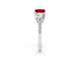 White gold Three-Stone Princess Cut Ruby Ring with Round  Pavé Band and Prong Setting_14