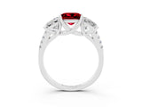 White gold Three-Stone Princess Cut Ruby Ring with Round  Pavé Band and Prong Setting_15