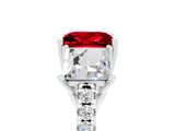 White gold Three-Stone Princess Cut Ruby Ring with Round  Pavé Band and Prong Setting_17