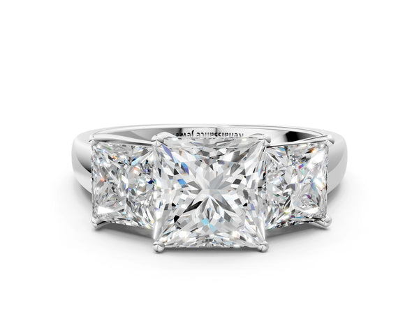 White gold Three-Stone Princess Cut Solitaire Ring with Classic Prong Setting