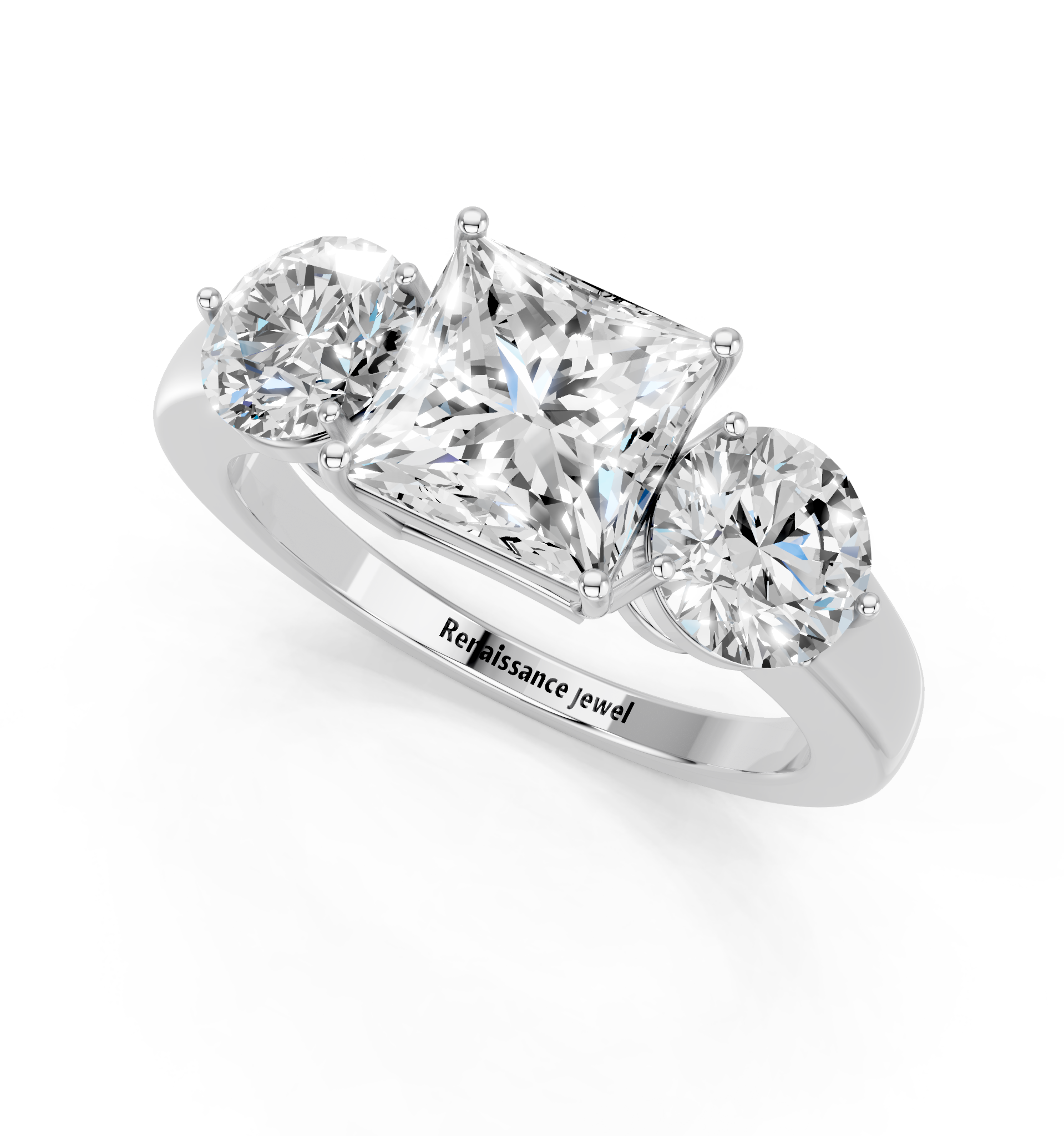 White gold Three-Stone Princess Cut Solitaire Ring with Prong Setting on a Classic Band_20
