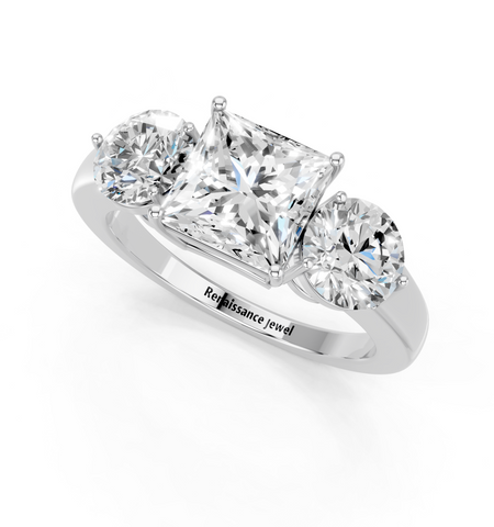 White gold Three-Stone Princess Cut Solitaire Ring with Prong Setting on a Classic Band_20