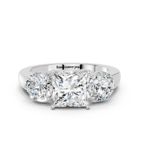 White gold Three-Stone Princess Cut Solitaire Ring with Prong Setting on a Classic Band_28