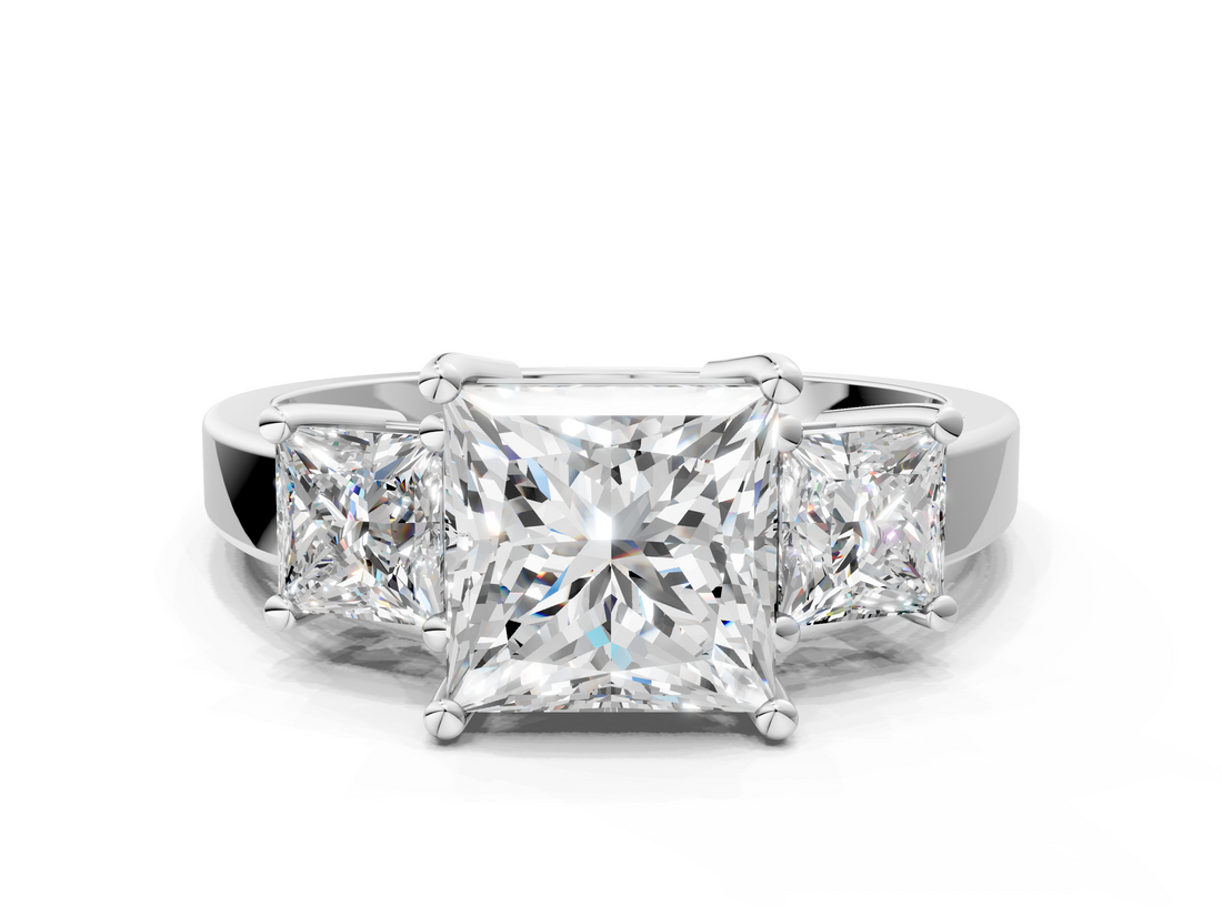 White gold Three-Stone Princess Cut Solitaire Ring with Prong Setting_21
