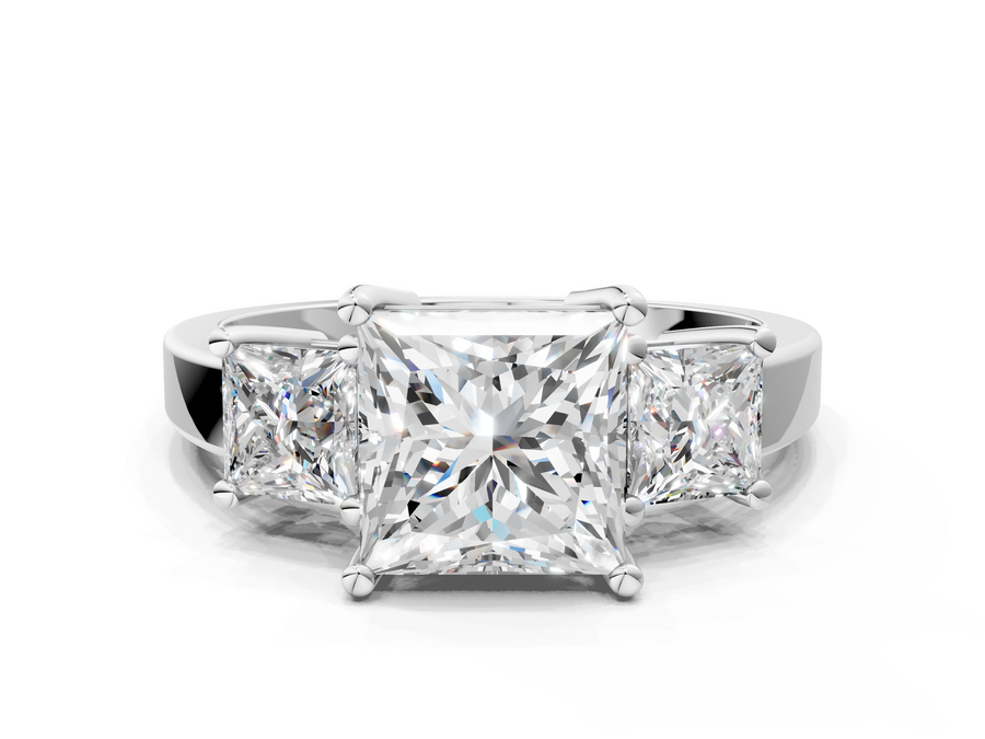 White gold Three-Stone Princess Cut Solitaire Ring with Prong Setting