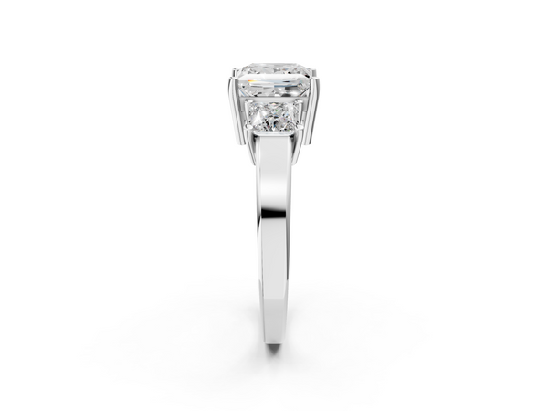 White gold Three-Stone Princess Cut Solitaire Ring with Prong Setting