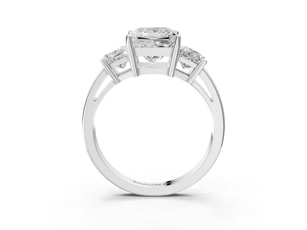 White gold Three-Stone Princess Cut Solitaire Ring with Prong Setting
