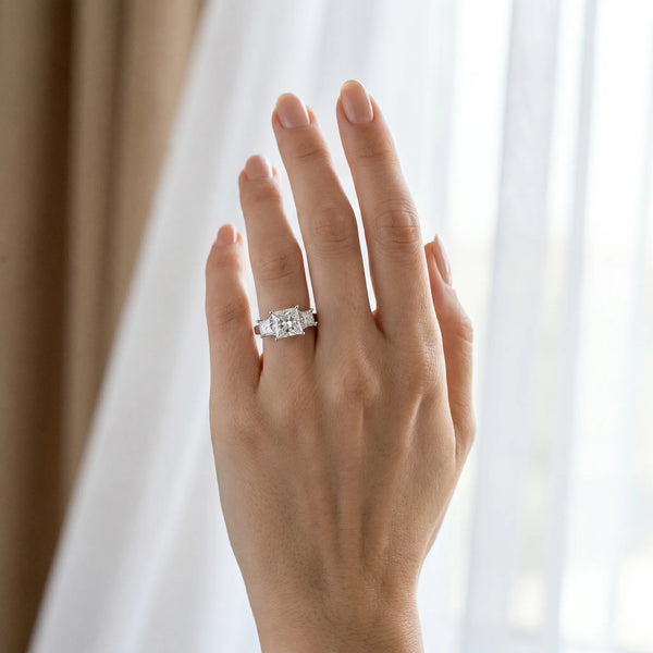 White gold Three-Stone Princess Cut Solitaire Ring with Prong Setting