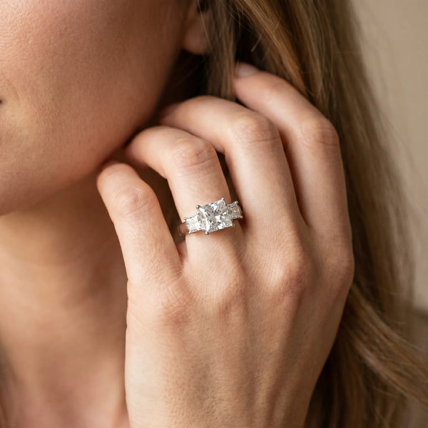 White gold Three-Stone Princess Cut Solitaire Ring with Prong Setting