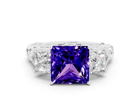 White gold Three-Stone Princess Cut Tanzanite Braided Band Ring with Four-Prong Setting_12