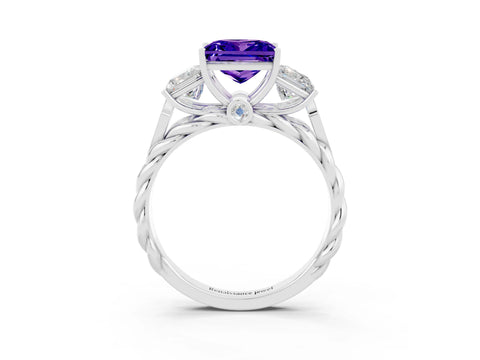 White gold Three-Stone Princess Cut Tanzanite Braided Band Ring with Four-Prong Setting_15