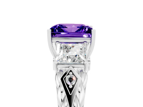 White gold Three-Stone Princess Cut Tanzanite Braided Band Ring with Four-Prong Setting_17