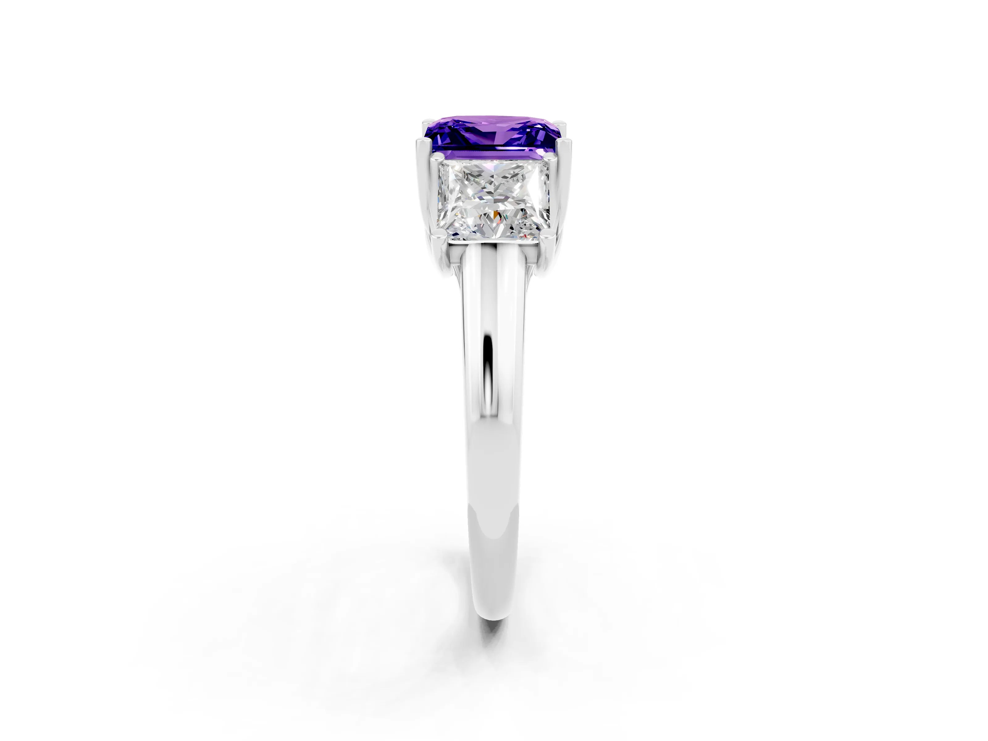White gold Three-Stone Princess Cut Tanzanite Engagement Ring with Prong Setting_2