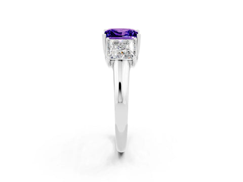 White gold Three-Stone Princess Cut Tanzanite Engagement Ring with Prong Setting_2