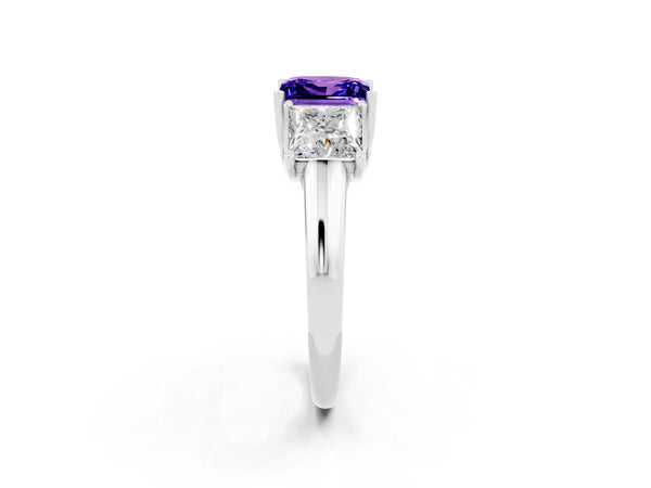 Silver Three-Stone Princess Cut Tanzanite Engagement Ring with Prong Setting