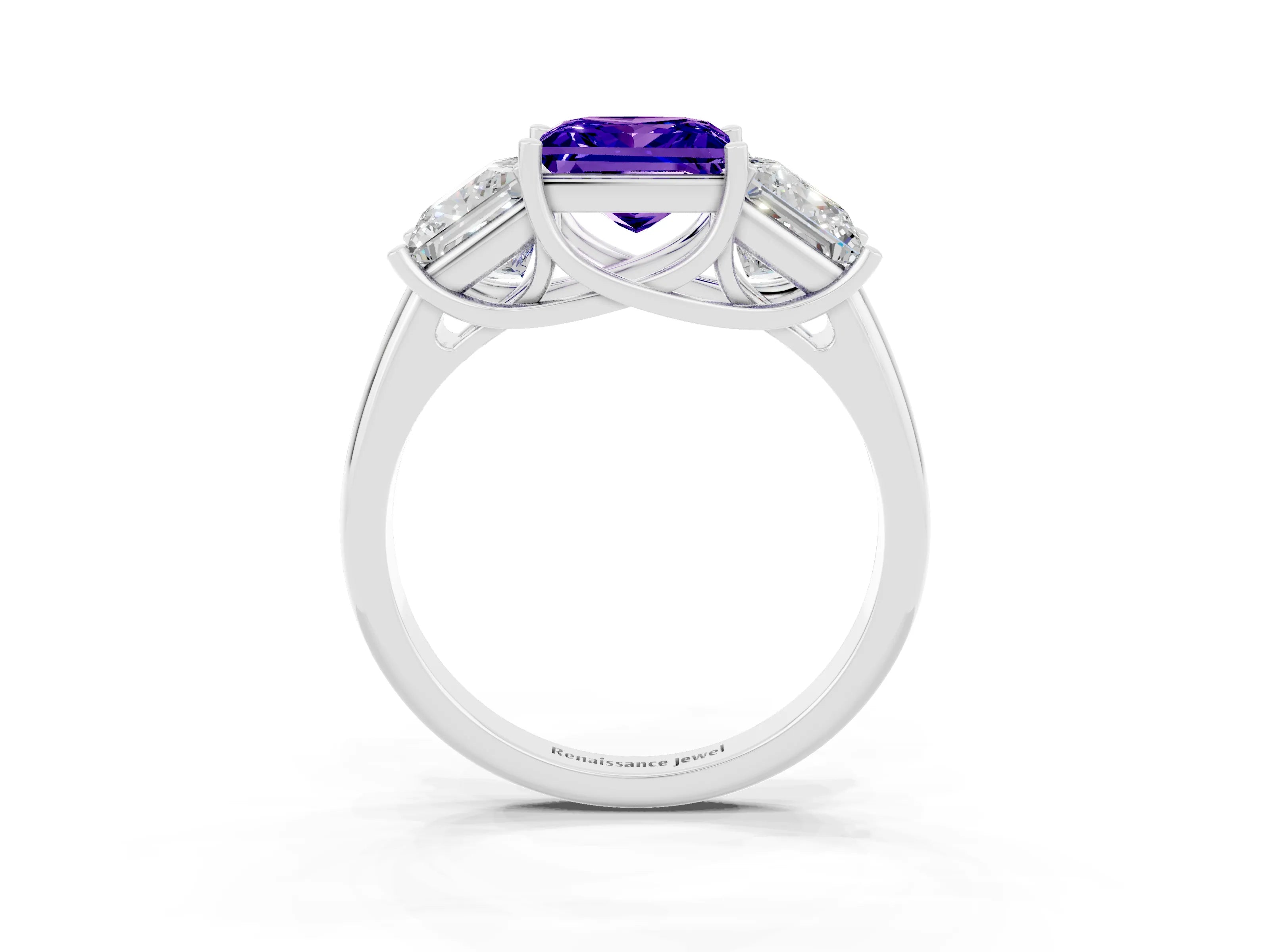 White gold Three-Stone Princess Cut Tanzanite Engagement Ring with Prong Setting_3