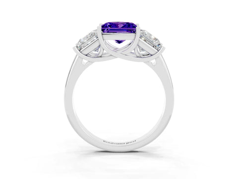 White gold Three-Stone Princess Cut Tanzanite Engagement Ring with Prong Setting_3