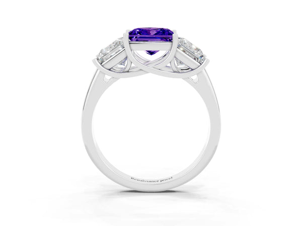 White gold Three-Stone Princess Cut Tanzanite Engagement Ring with Prong Setting