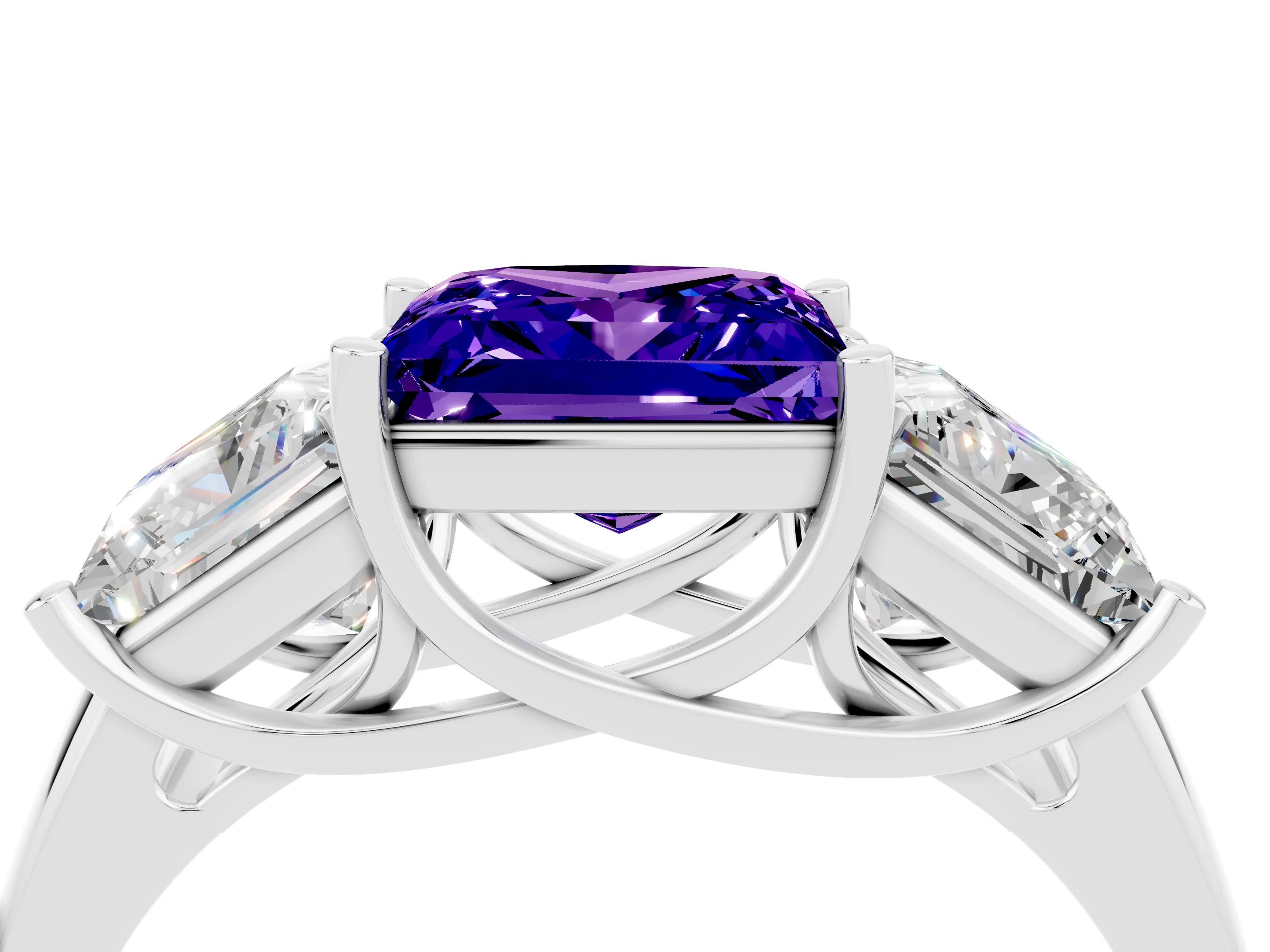 White gold Three-Stone Princess Cut Tanzanite Engagement Ring with Prong Setting_4