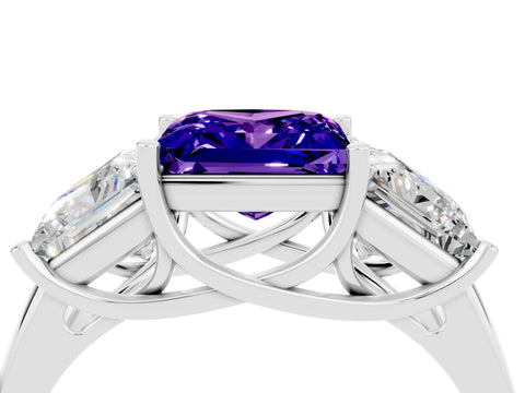 White gold Three-Stone Princess Cut Tanzanite Engagement Ring with Prong Setting_4