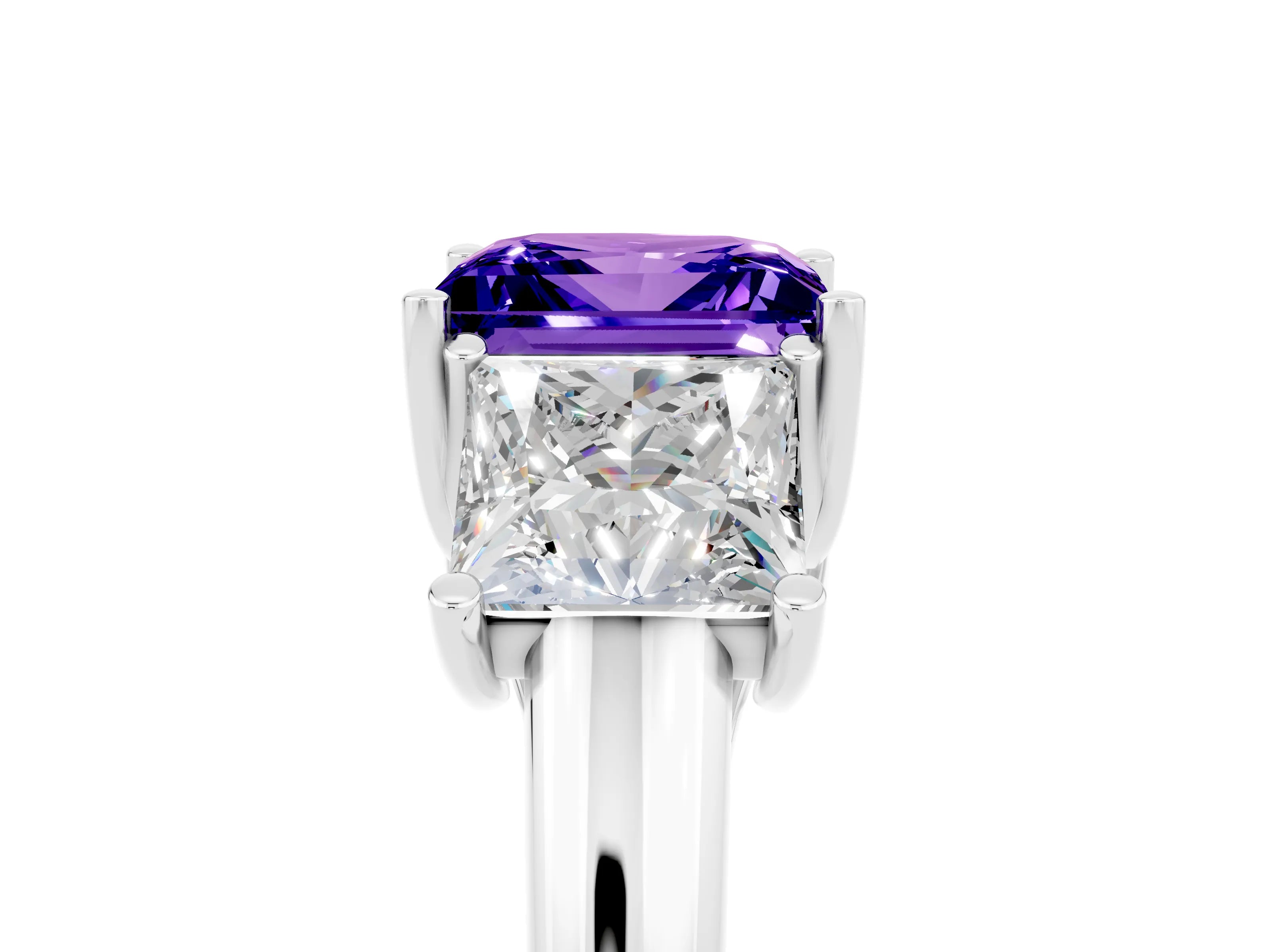 White gold Three-Stone Princess Cut Tanzanite Engagement Ring with Prong Setting_5