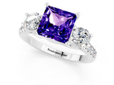 White gold Three-Stone Princess Cut Tanzanite Pavé Band with Four-Prong Setting_1