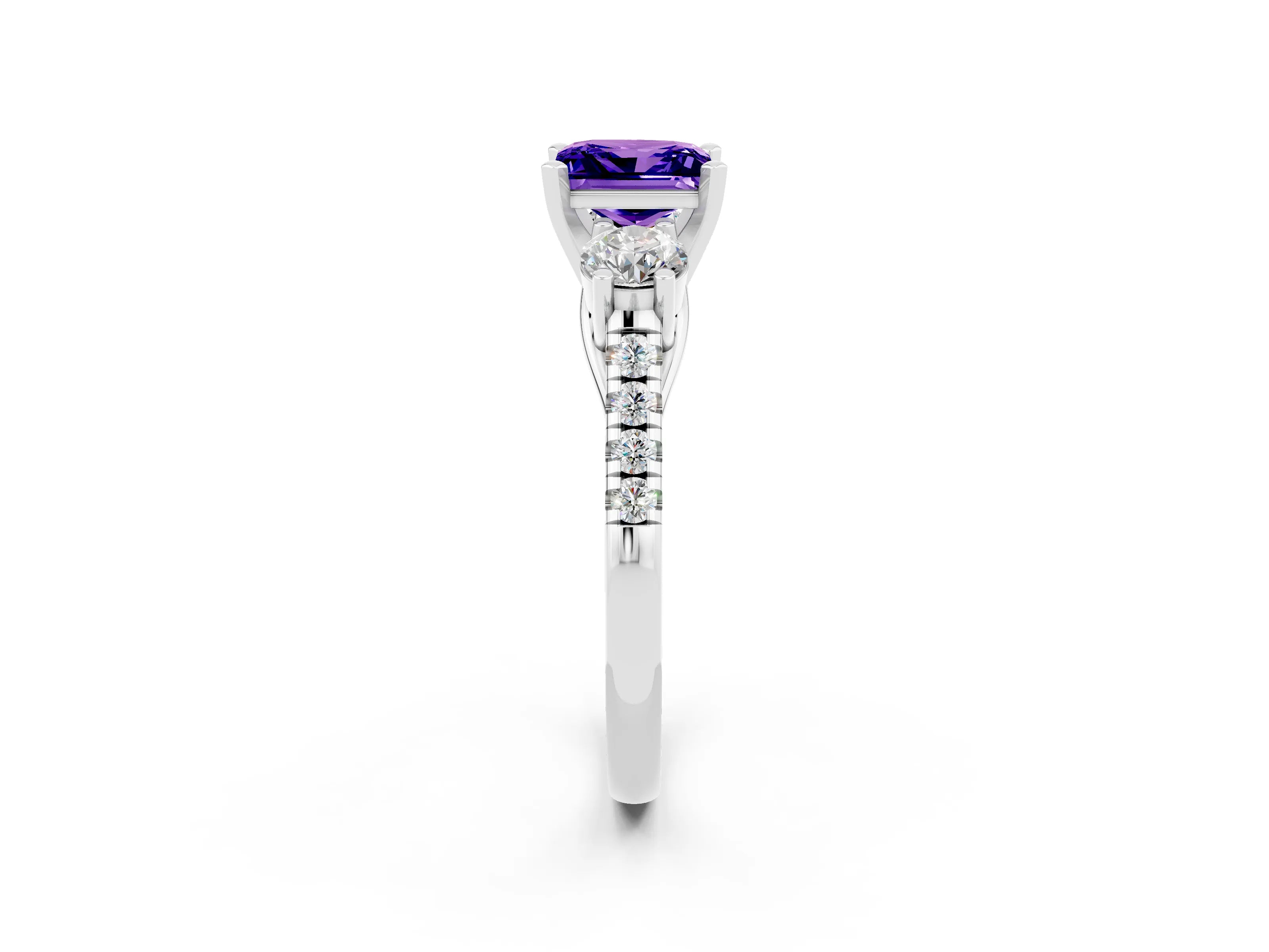White gold Three-Stone Princess Cut Tanzanite Pavé Band with Four-Prong Setting_2