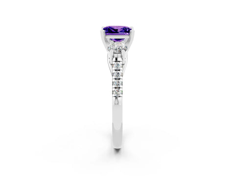 White gold Three-Stone Princess Cut Tanzanite Pavé Band with Four-Prong Setting_2