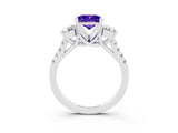 White gold Three-Stone Princess Cut Tanzanite Pavé Band with Four-Prong Setting_3