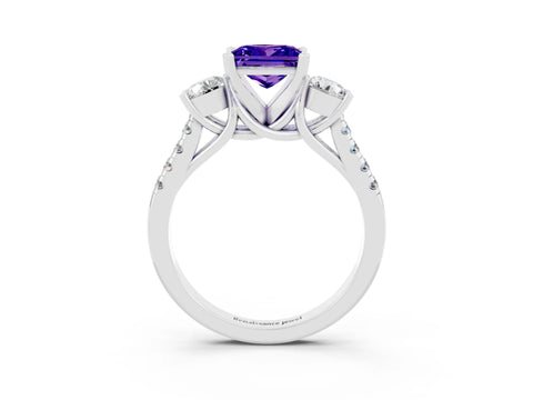 White gold Three-Stone Princess Cut Tanzanite Pavé Band with Four-Prong Setting_3