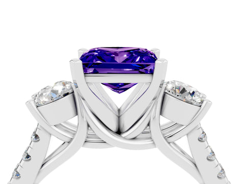 White gold Three-Stone Princess Cut Tanzanite Pavé Band with Four-Prong Setting_4