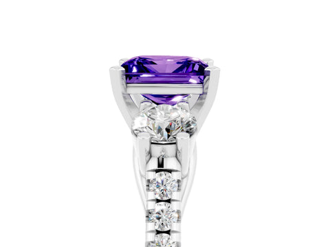 White gold Three-Stone Princess Cut Tanzanite Pavé Band with Four-Prong Setting_5