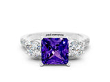 White gold Three-Stone Princess Cut Tanzanite Pavé Band with Four-Prong Setting