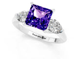 White gold Three-Stone Princess Cut Tanzanite Ring with Pear Side Stones and Four-Prong Setting_1