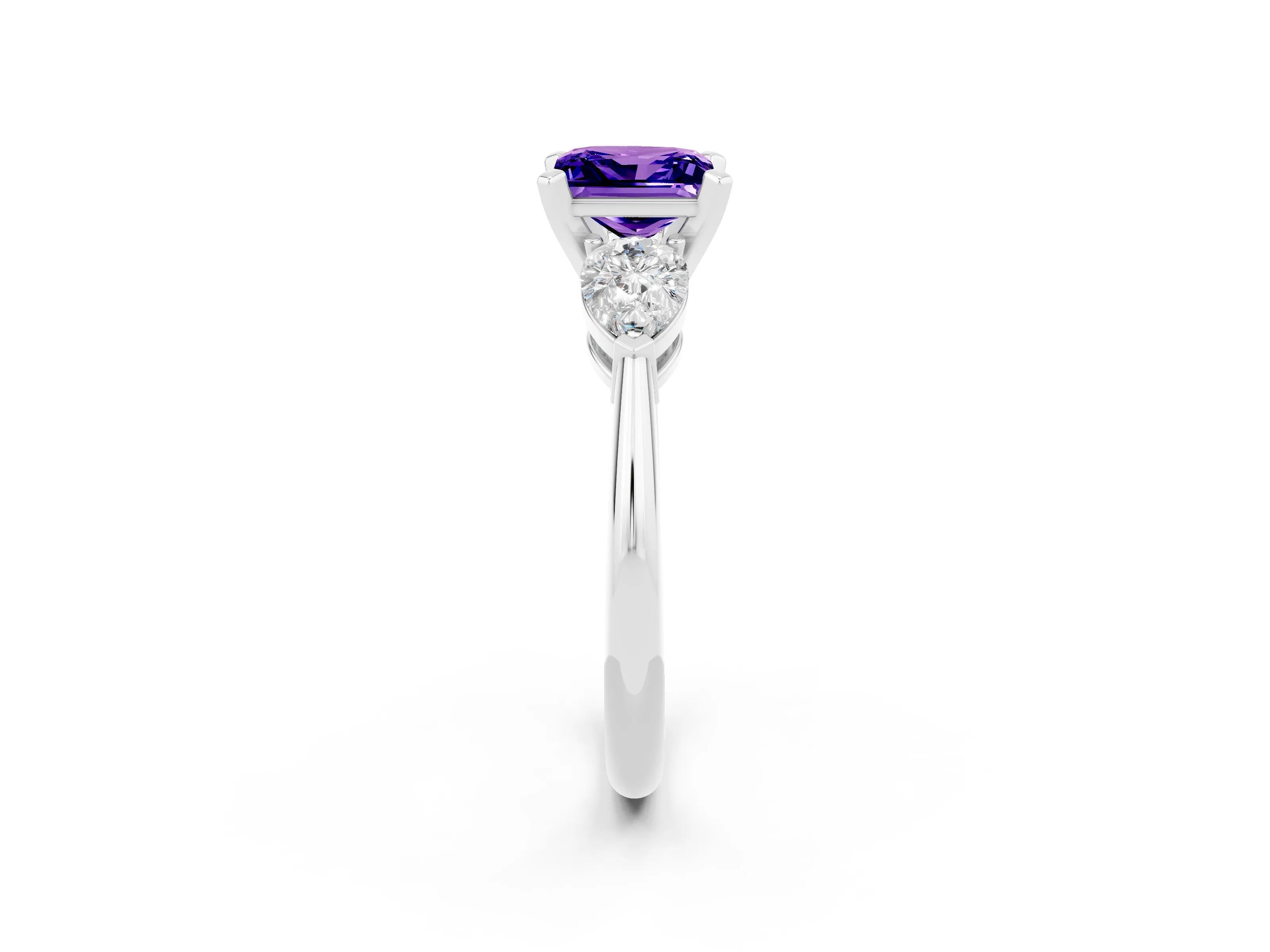White gold Three-Stone Princess Cut Tanzanite Ring with Pear Side Stones and Four-Prong Setting_2