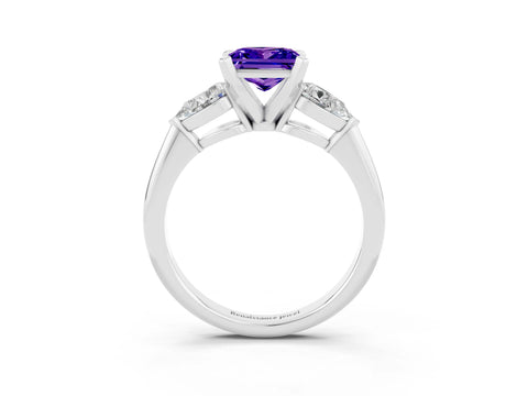 White gold Three-Stone Princess Cut Tanzanite Ring with Pear Side Stones and Four-Prong Setting_3