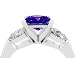 White gold Three-Stone Princess Cut Tanzanite Ring with Pear Side Stones and Four-Prong Setting_4
