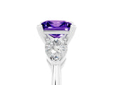 White gold Three-Stone Princess Cut Tanzanite Ring with Pear Side Stones and Four-Prong Setting_5