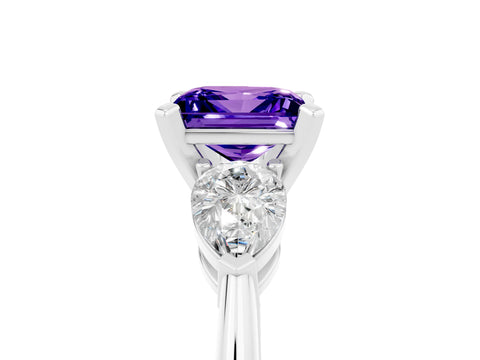 White gold Three-Stone Princess Cut Tanzanite Ring with Pear Side Stones and Four-Prong Setting_5