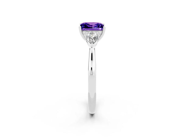 Silver Three-Stone Princess Cut Tanzanite Ring with Pear  Side Stones in Four-Prong Setting