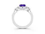 White gold Three-Stone Princess Cut Tanzanite Ring with Pear  Side Stones in Four-Prong Setting_15